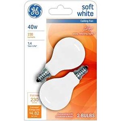 GE 71394 Ceiling Fan Bulb, 40 W, A15 Lamp, E12 Candelabra Lamp Base, 230 Lumens, 2500 K Color Temp, 