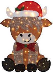 Santas Forest 31 Inch 2D Lighted Fabric Highland Cow