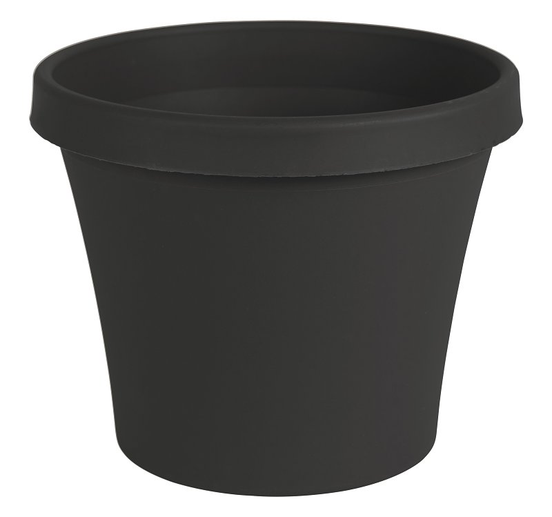Bloem Terra Series TR0600 Planter, 5-1/2 in H, 6-1/2 in W, Round, Tapered Design, Plastic, Black, Ma