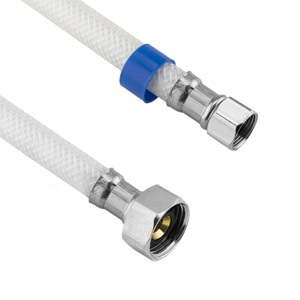 Faucet Connector, Flexible Poly Connector, Brass Insert / Chrome-Plated Nuts, 3/8 Inch Compression x