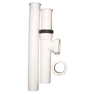 White Plastic Tubular,1-1/2 Inch Disposal Drain Assembly With Slip Joint End Outlet Baffle Tee,12 In