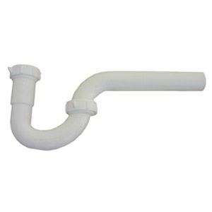 White Plastic Lavatory Wall Drain P-Trap, Slip Joint To 1-1/4 Inch O.D. Inlet Tube, Includes 2 Nuts 