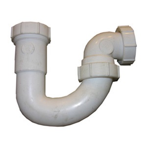 White Plastic Tubular,1-1/2 Inch J-Bend,With Elbow Has LA-Pattern 1-1/2" Reverse Nut