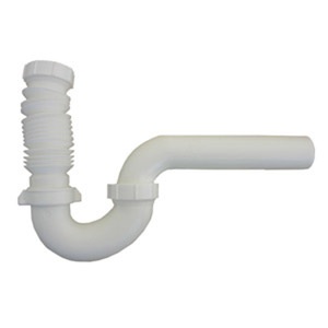 White Plastic Tubular,1-1/2 Inch ,Complete P-Trap,With Flexible J Bend, With Nuts And Washers