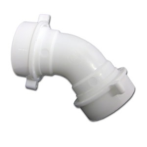White Plastic Tubular,1-1/2 Inch Slip Joint 45 Degree Elbow,With Nuts And Washers