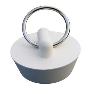 White Rubber, Hollow Stopper For 1-1/8 Inch Drain Openings