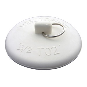 White Rubber Stopper For Bath Tub Drain, Fits 1-1/2 Inch To 2 Inch