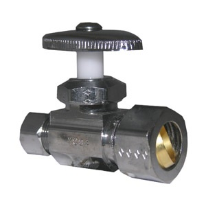 5/8 Inch Copper Compression Inlet X 3/8 Inch Compression Outlet, Strait Stop, Lead Free Compliant, C