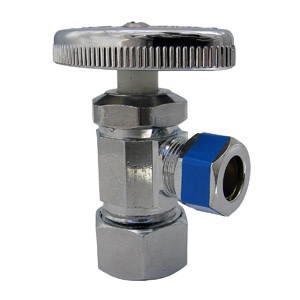 5/8 Inch Coarse Thread Copper Compression Inlet X 3/8 Inch Compression Outlet, Angle Stop, Lead Free