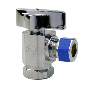 3/8 Inch Iron Pipe Inlet X 3/8 Inch Compression Outlet, 1/4 Turn, Strait Stop, Lead Free Compliant, 