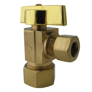 5/8 Inch Copper Compression Inlet X 3/8 Inch Compression Outlet, 1/4 Turn, Angle Stop, Lead Free Com
