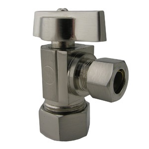 5/8 Inch Copper Compression Inlet X 3/8 Inch Compression Outlet, 1/4 Turn, Angle Stop, Lead Free Com