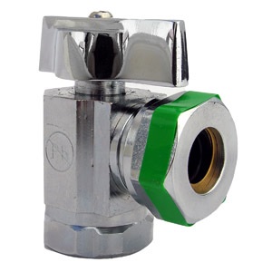 1/2 Inch Iron Pipe Inlet X 1/2 Inch Iron Pipe Outlet 1/4 Turn, Angle Stop, Lead Free Compliant, Chro