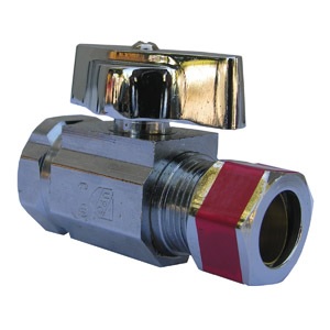 1/2 Inch Iron Pipe Inlet X 1/2 Inch Compression Outlet, 1/4 Turn, Strait Stop, Lead Free, Chrome Pla