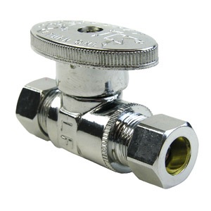 3/8 InchCompression Inlet X 3/8 Inch Compression Outlet, 1/4 Turn, Strait Stop, Lead Free Compliant,