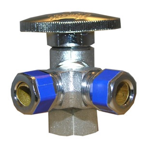 1/2 Inch Iron Pipet Inlet X 3/8 Inch Compression Outlet, 3/8 Inch Compression Outlet, 1/4 Turn, 3-Wa