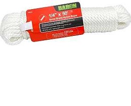 Baron 54805 Rope, 1/4 in Dia, 50 ft L, 1/4 in, 90 lb Working Load, Nylon, White