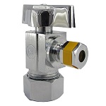 5/8 Inch Copper Compression Inlet X 1/4 Inch Compression Outlet, 1/4 Turn, Angle Stop, Lead Free Com