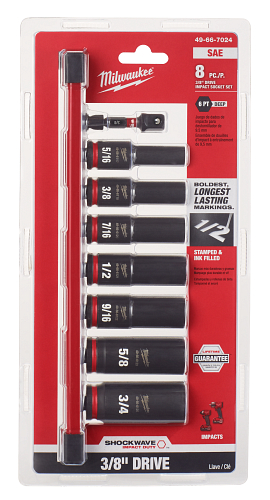 8PC SHOCKWAVE Impact Duty 3/8" Drive SAE Deep 6 Point Socket Set