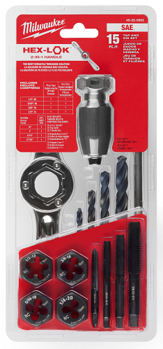 15PC SAE Tap and Die Set with HEX-LOK� 2-in-1 Handle