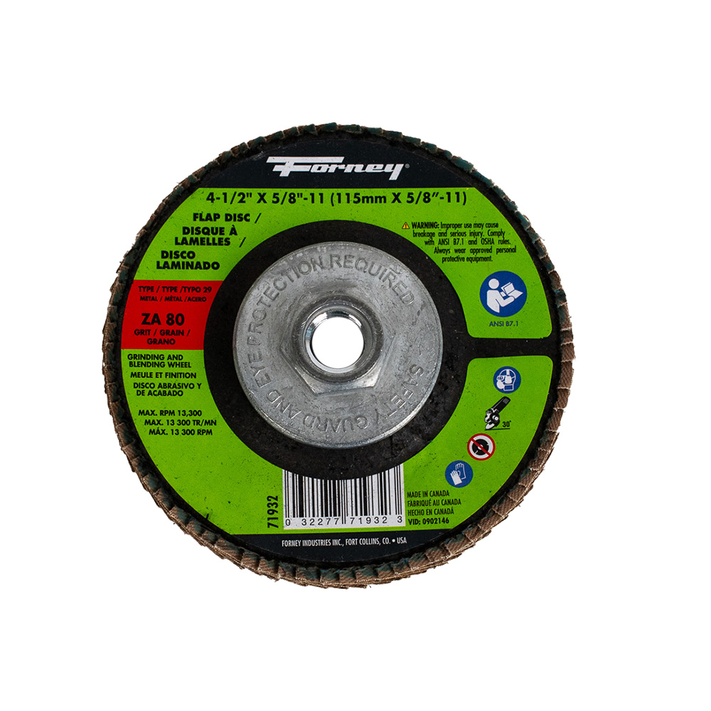 Flap Disc, Type 29 (Designed for Grinding and Finishing), 4-1/2 in x 5/8 in-11, ZA80