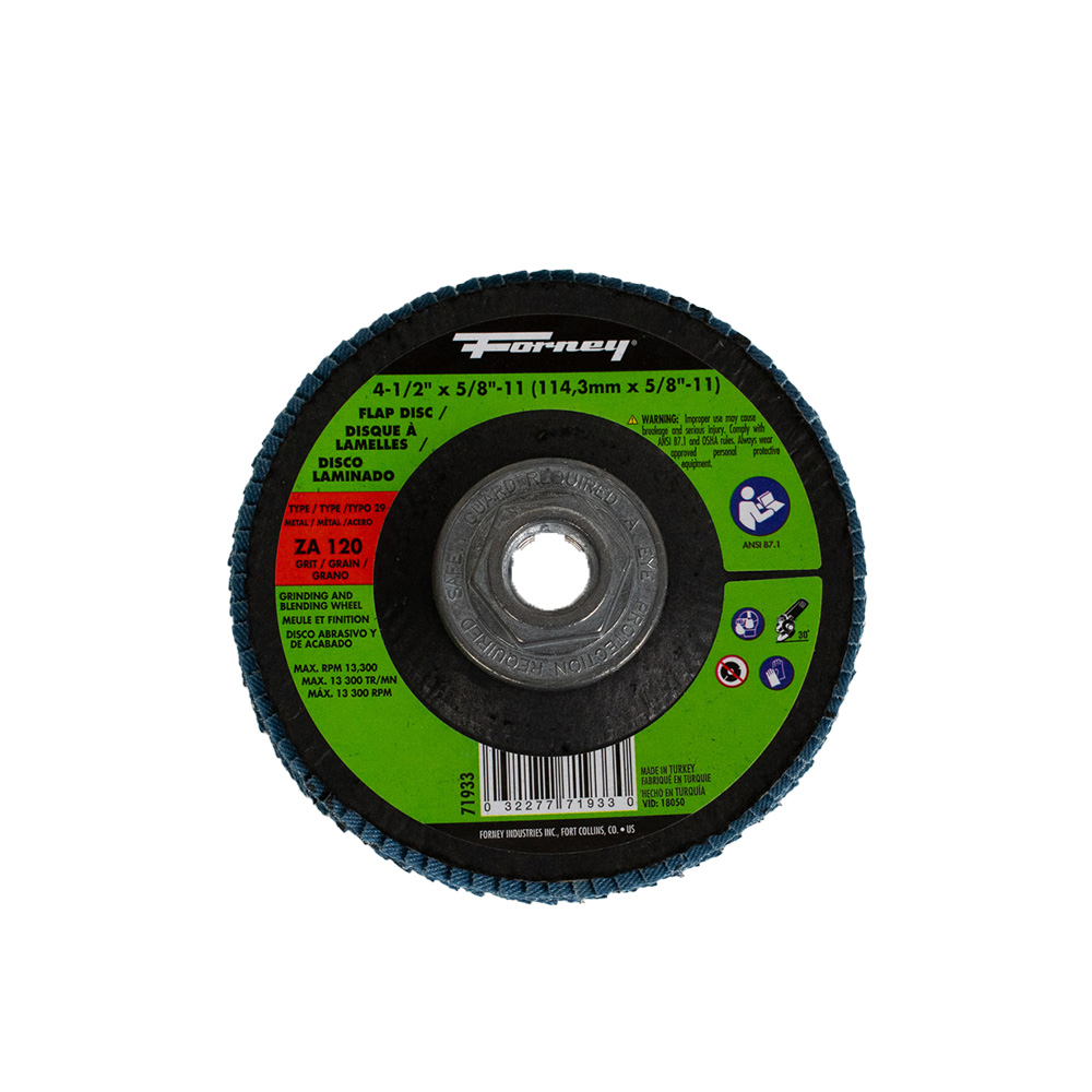 Flap Disc, Type 29 (Designed for Grinding and Finishing), 4-1/2 in x 5/8 in-11, ZA120