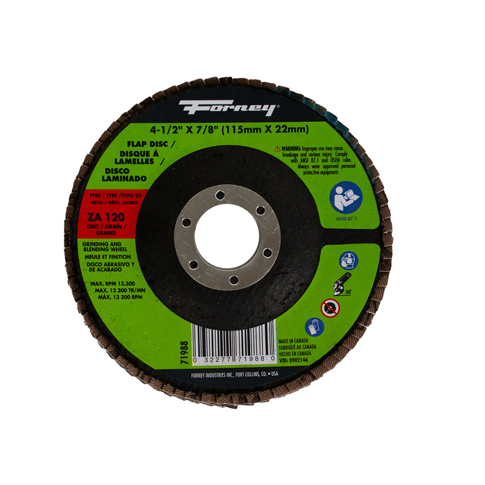 Flap Disc, Type 29 (Designed for Grinding and Finishing), 4-1/2 in x 7/8 in, ZA120