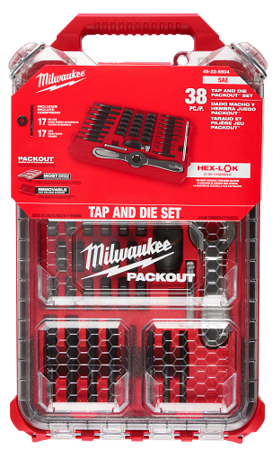 38PC SAE Tap & Die PACKOUT� Set w/ HEX-LOK� 2-in-1 Handle