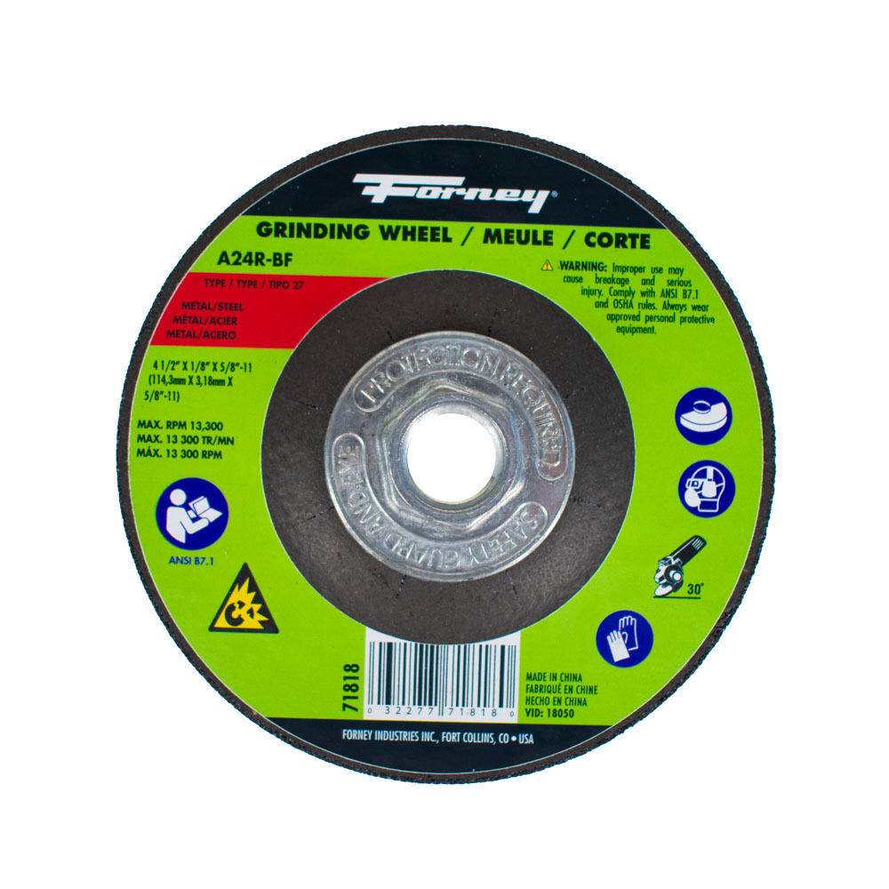 Grinding Wheel, Metal, Type 27 (Depressed Center), 4-1/2 in x 1/8 in x 5/8 in-11