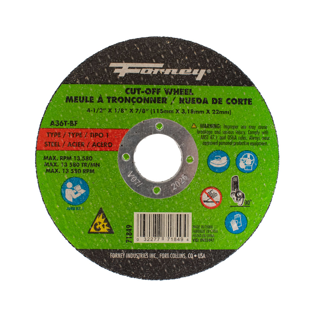 Cut-Off Wheel, Metal, Type 1 (Flat), 4-1/2 in x 1/8 in x 7/8 in