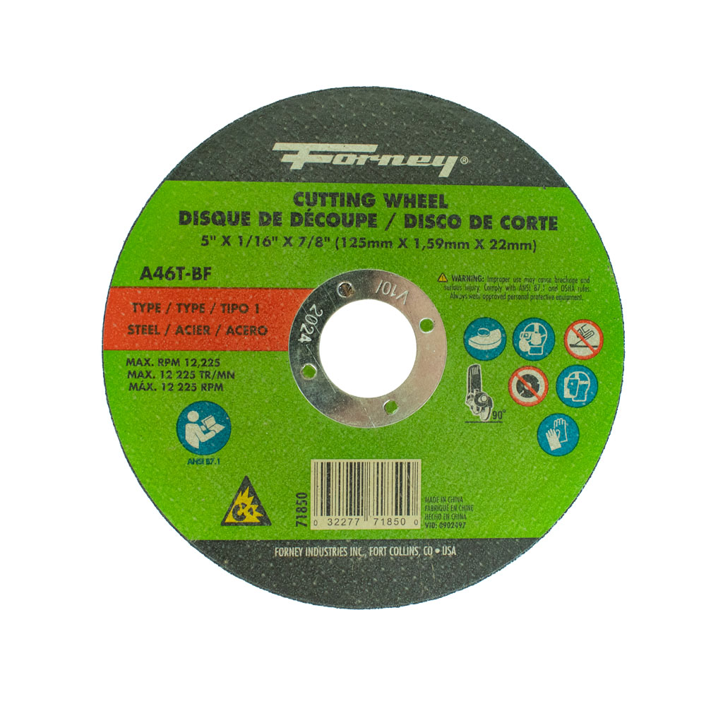 Cut-Off Wheel, Metal, Type 1 (Flat), 5 in x 1/16 in x 7/8 in