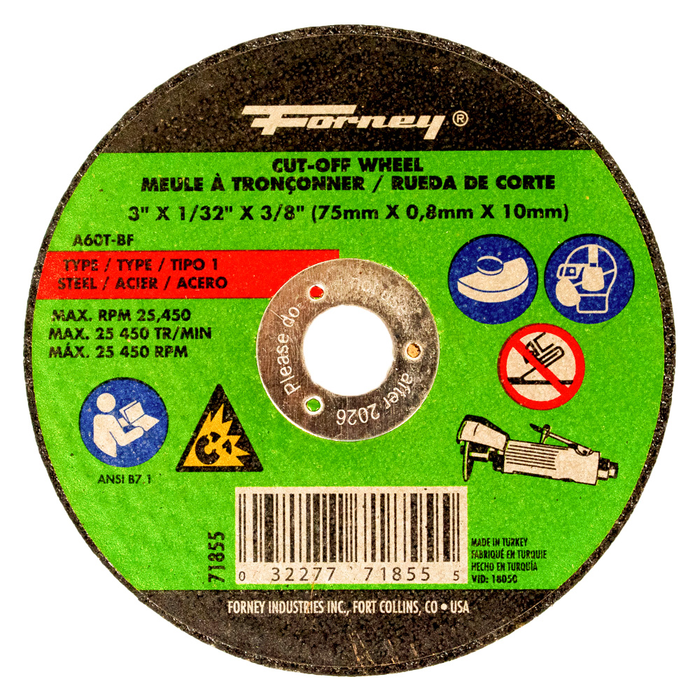 Cut-Off Wheel, Metal, Type 1 (Flat), 3 in x 1/32 in x 3/8 in