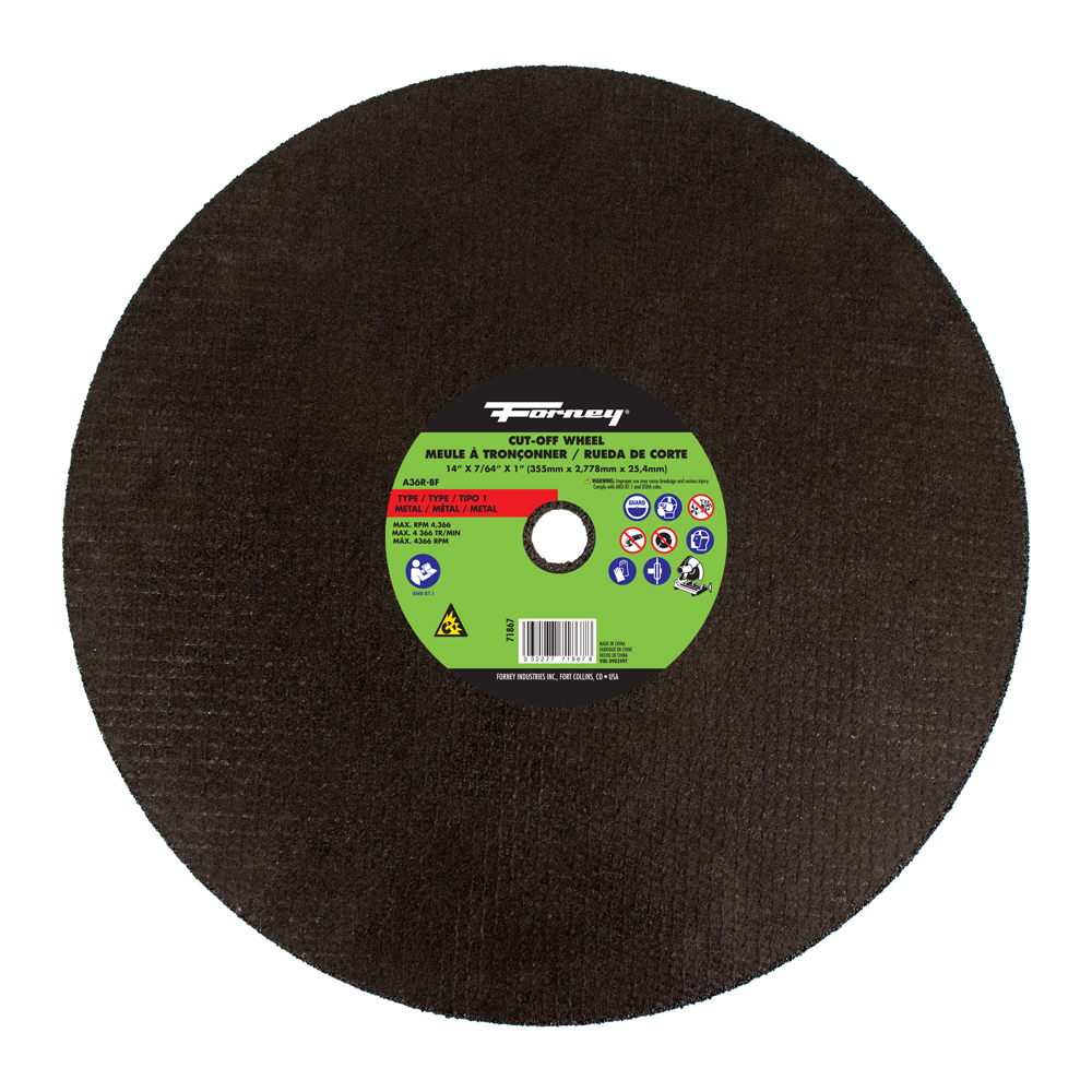 Cut-Off Wheel, Metal, Type 1, 14 in x 7/64 in x 1 in