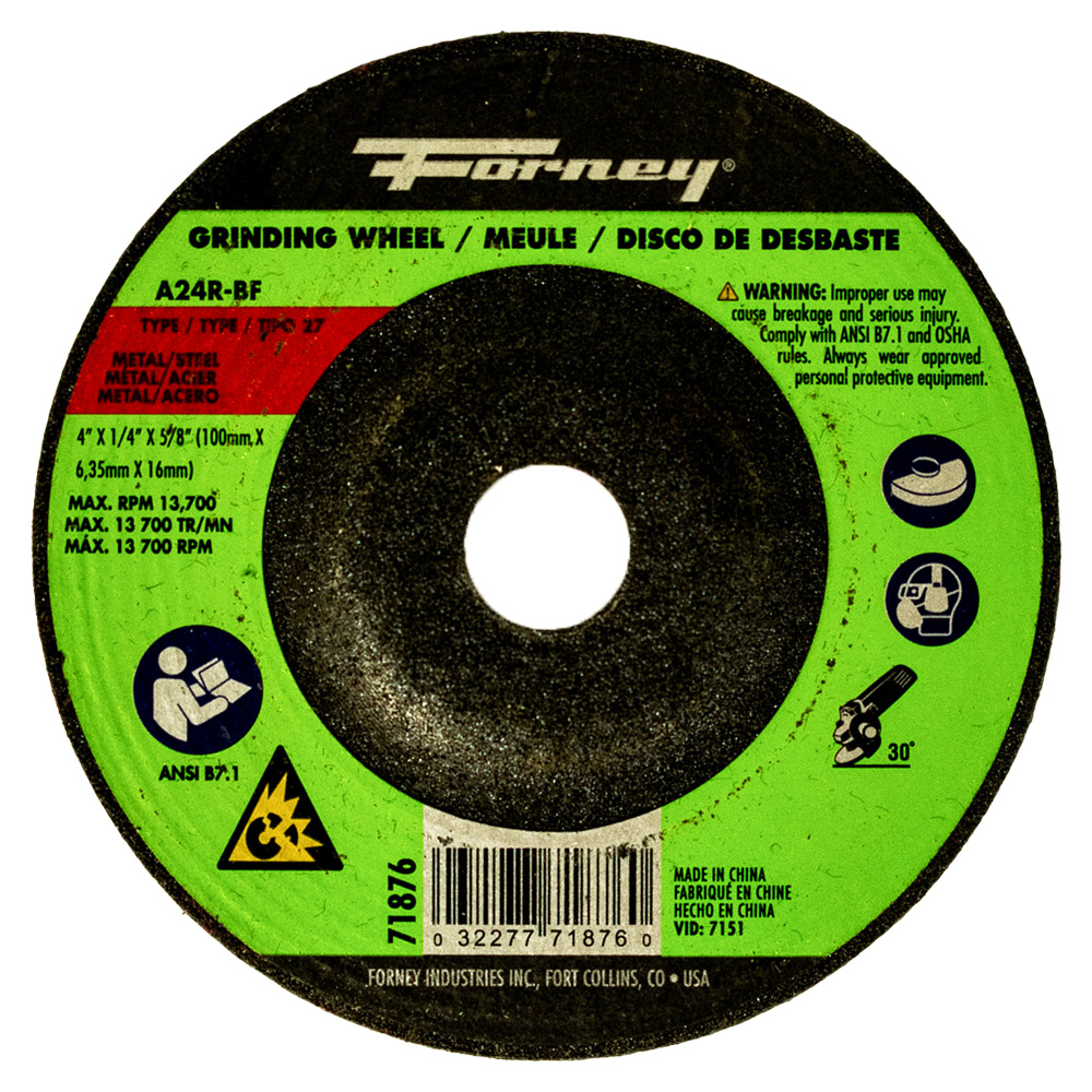 Grinding Wheel, Metal, Type 27 (Depressed Center), 4 in x 1/4 in x 5/8 in