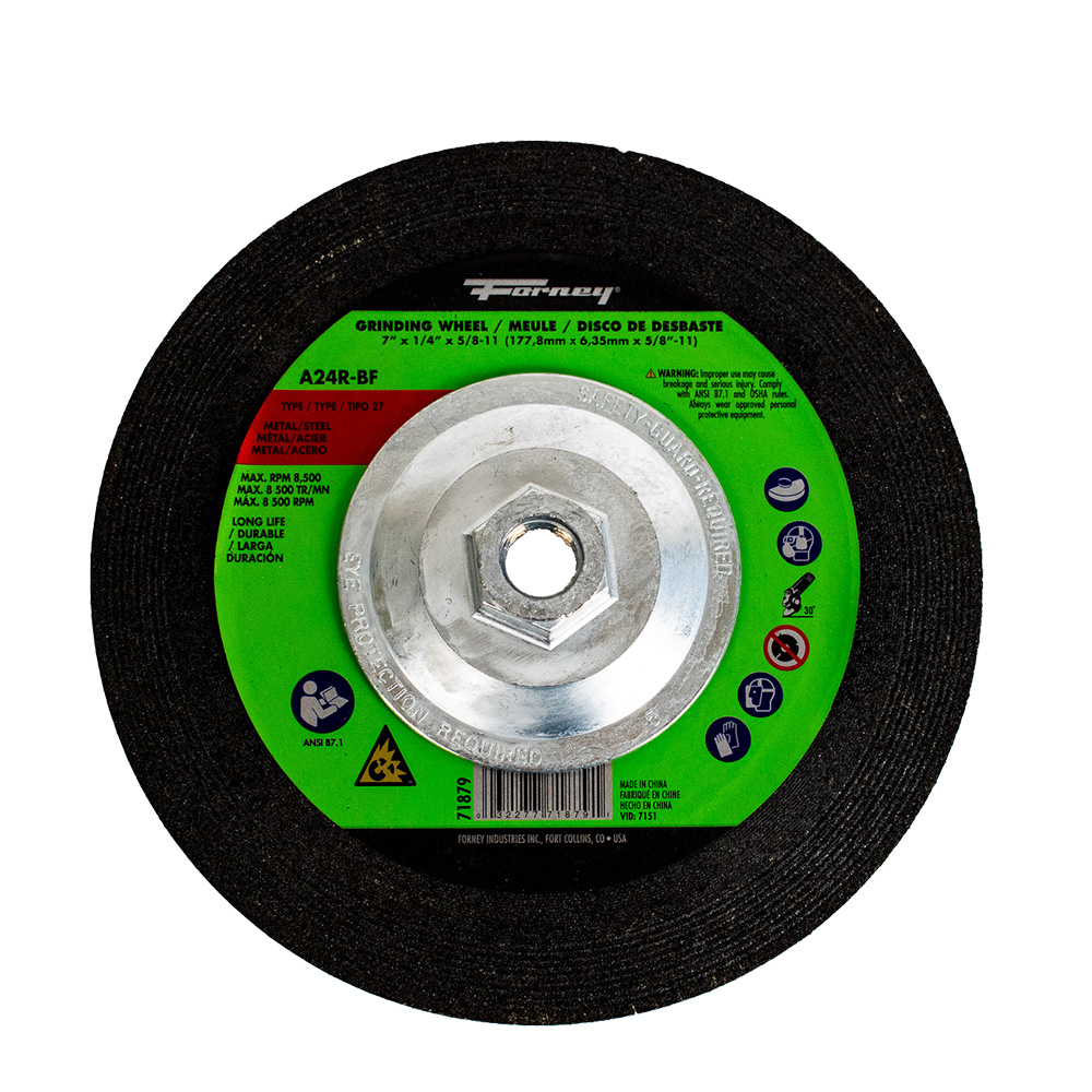 Grinding Wheel, Metal, Type 27 (Depressed Center), 7 in x 1/4 in x 5/8 in-11  