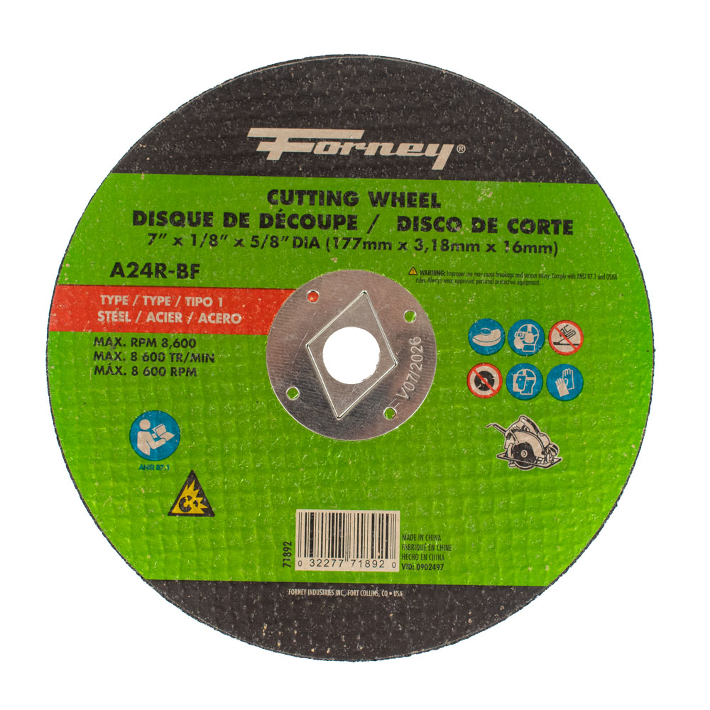 Cut-Off Wheel, Metal, Type 1 (Flat), 7 in x 1/8 in x 5/8 in