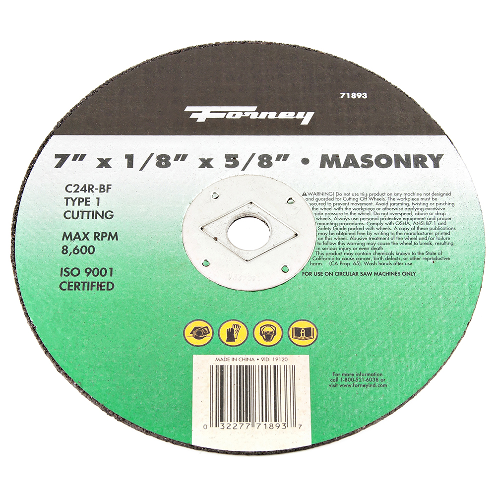 Cutting Wheel, Masonry, Type 1 (Flat), 7 in x 1/8 in x 5/8 in