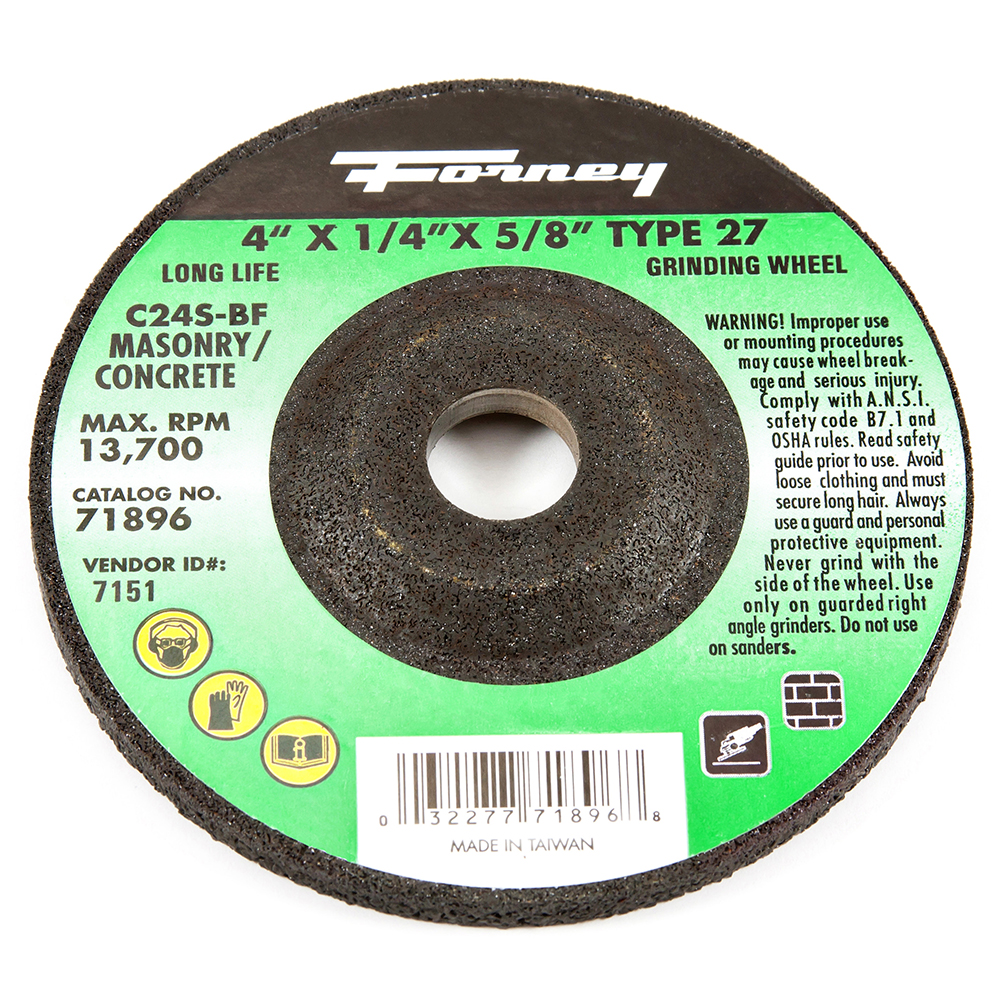 Grinding Wheel, Masonry, Type 27, 4 in x 1/4 in x 5/8 in