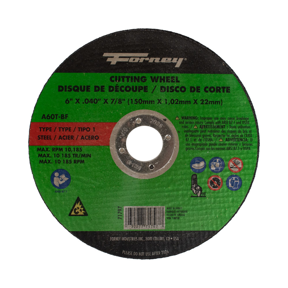 Cut-Off Wheel, Metal, Type 1 (Flat), 6 in x .040 in x 7/8 in