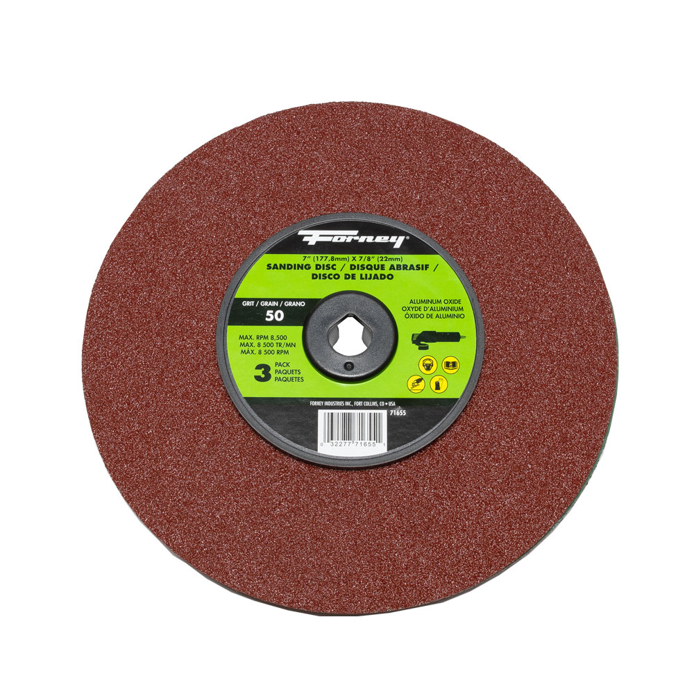Resin Fibre Sanding Disc, Aluminum Oxide, 7 in x 7/8 in Arbor, 50 Grit