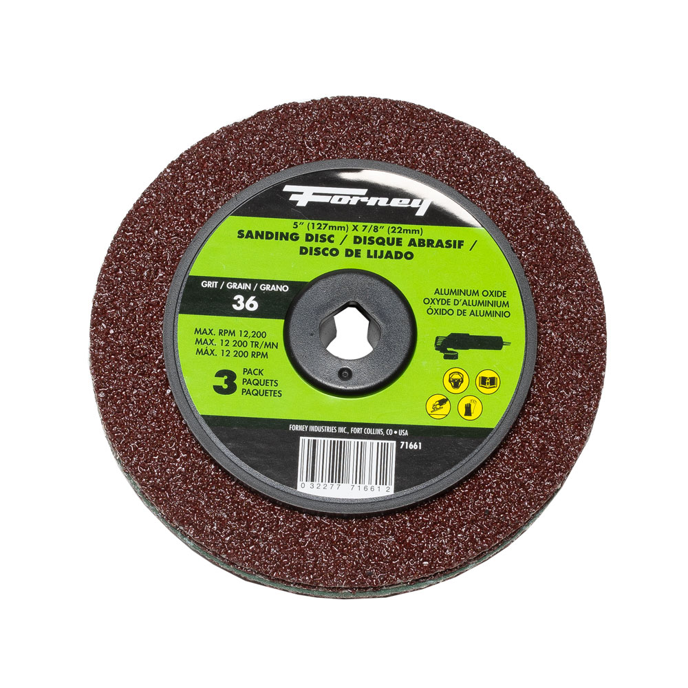 Resin Fibre Sanding Disc, Aluminum Oxide, 5 in x 7/8 in Arbor, 36 Grit