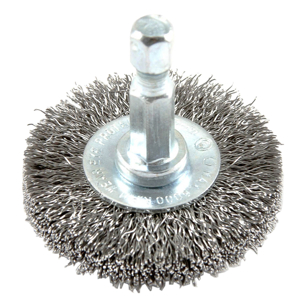Wire Wheel, Crimped, 1-1/2 in x .008 in x 1/4 in Hex Shank
