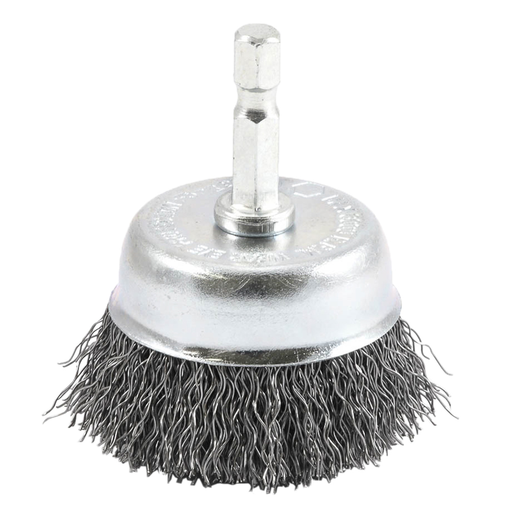 Cup Brush, Crimped, 2 in x .012 in x 1/4 in Hex Shank