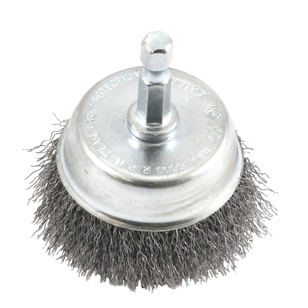 Cup Brush, Crimped, 2 in x .008 in x 1/4 in Hex Shank