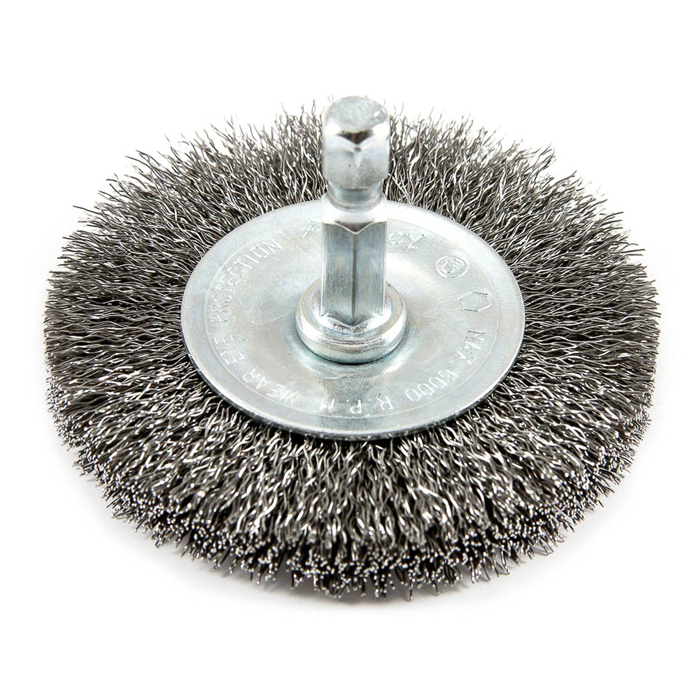 Wire Wheel, Crimped, 2-1/2 in x .008 in x 1/4 in Hex Shank