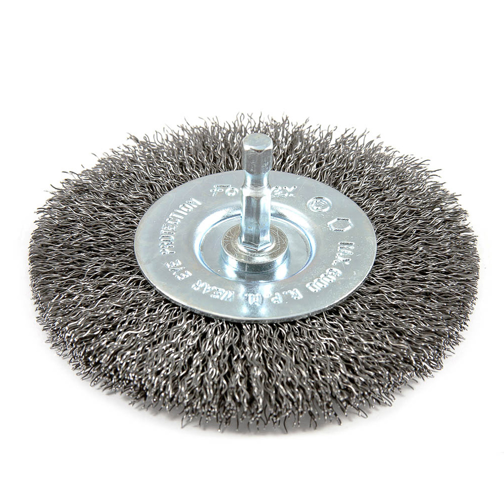 Wire Wheel, Crimped, 4 in x .012 in x 1/4 in Hex Shank