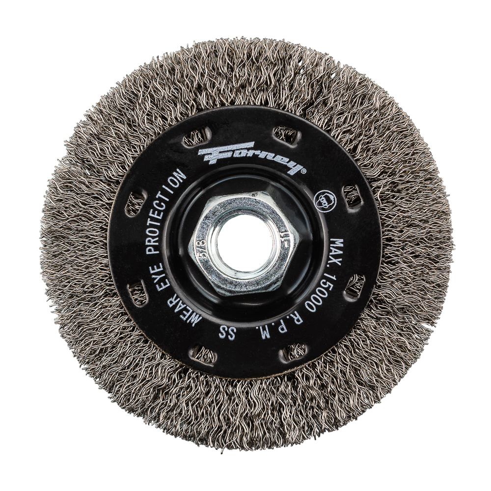 Command PRO Wire Wheel, Crimped, Stainless Steel, 4 in x .014 in x 5/8 in-11 Arbor