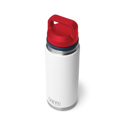 Yeti Rambler 26 oz Water Bottle with Chug Cap - White/Navy/Rescue Red