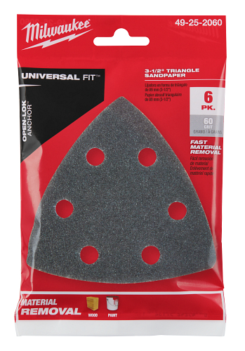 Universal Fit Open-Lok 3-1/2" Triangle Sandpaper 60 Grit 6pk