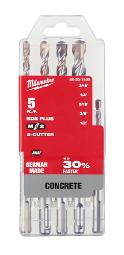 M2 2-Cutter SDS Plus Rotary Hammer Drill Bit Set 5pc